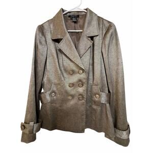Etcetera Metallic Blazer SZ12 Double-Breasted, Career Jacket, Bronze Gold Shine